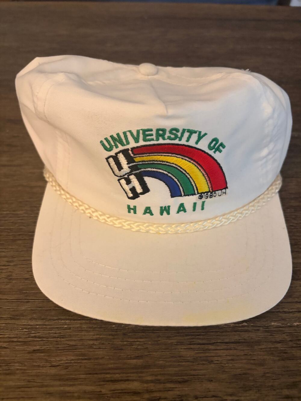 Vintage Univ. of Hawaii Hat Rainbow Snapback 1980 Rope Logo Embroidered-NWOT